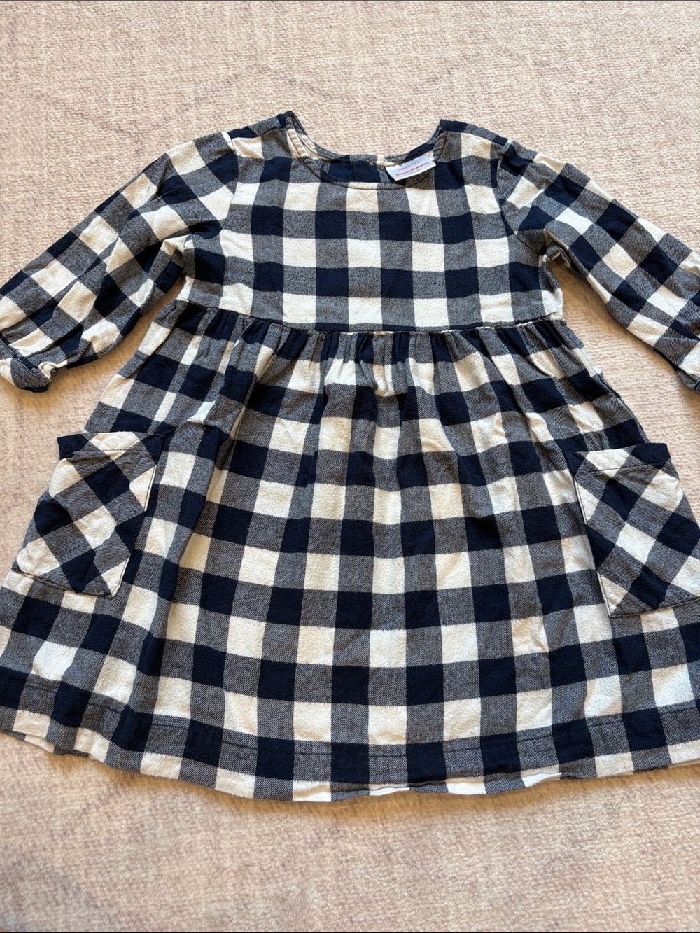 Hanna Andersson Navy and Cream Plaid Long-Sleeve Dress